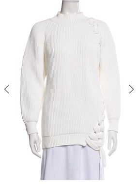 Victoria Beckham Cream Crewneck Sweater with Side Lace-Up - Sz S/M